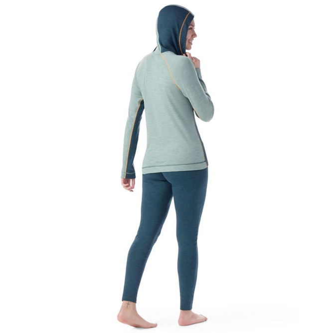 Womens Classic Thermal Merino Baselayer 1/2 Zip Hoodie Twilight Blue / Arctic Green